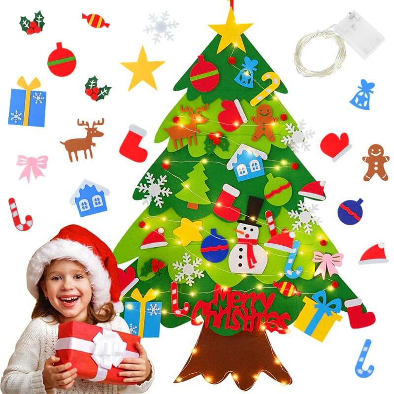 Árvore De Natal Infantil Fun Tree - Montessori 32 Peças + Luzinhas Led