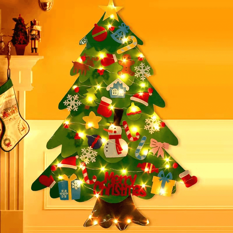 Árvore De Natal Infantil Fun Tree - Montessori 32 Peças + Luzinhas Led