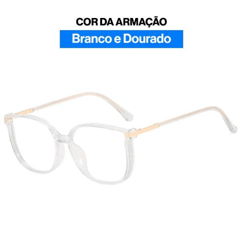 Óculos Feminino MultiFocal Crystal Fashion Com Grau Adaptável Anti Luz Azul