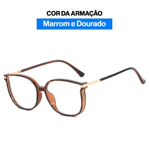 Óculos Feminino MultiFocal Crystal Fashion Com Grau Adaptável Anti Luz Azul