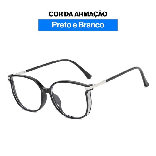 Óculos Feminino MultiFocal Crystal Fashion Com Grau Adaptável Anti Luz Azul