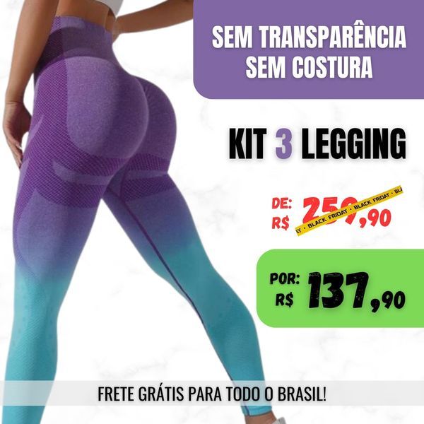 Kit 3 Calças Legging - Levanta Bum Bum - Cores Sortidas