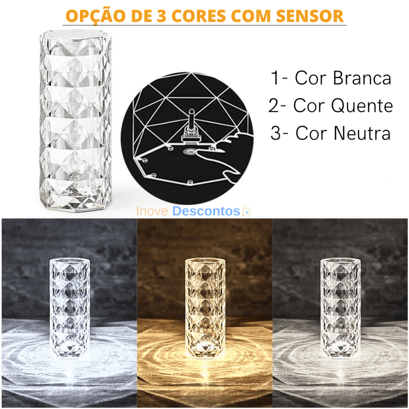 Luminária com LED e Toque Touch - Cristal Lux + Brinde Surpresa