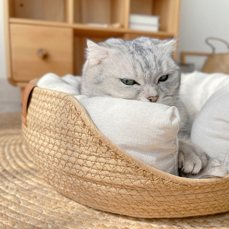 Cama Ecológica de Rattan para Cachorros e Gatos - Pet Couch