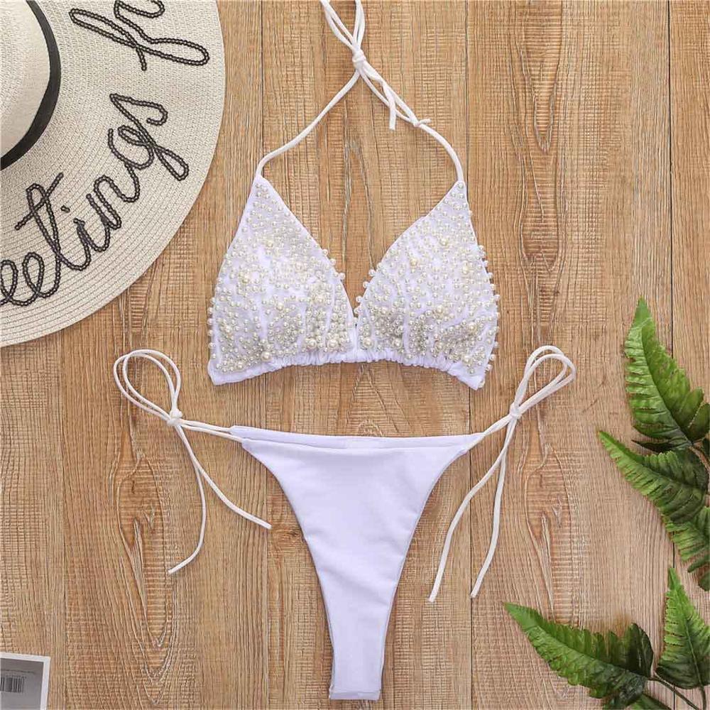 Biquíni Feminino Believe Fio Dental Pérolas Poliamida e Elastano Moda Praia Verão
