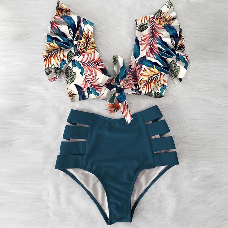 Biquíni Feminino Flower Hot Pants Detalhe Lateral Moda Praia Verão