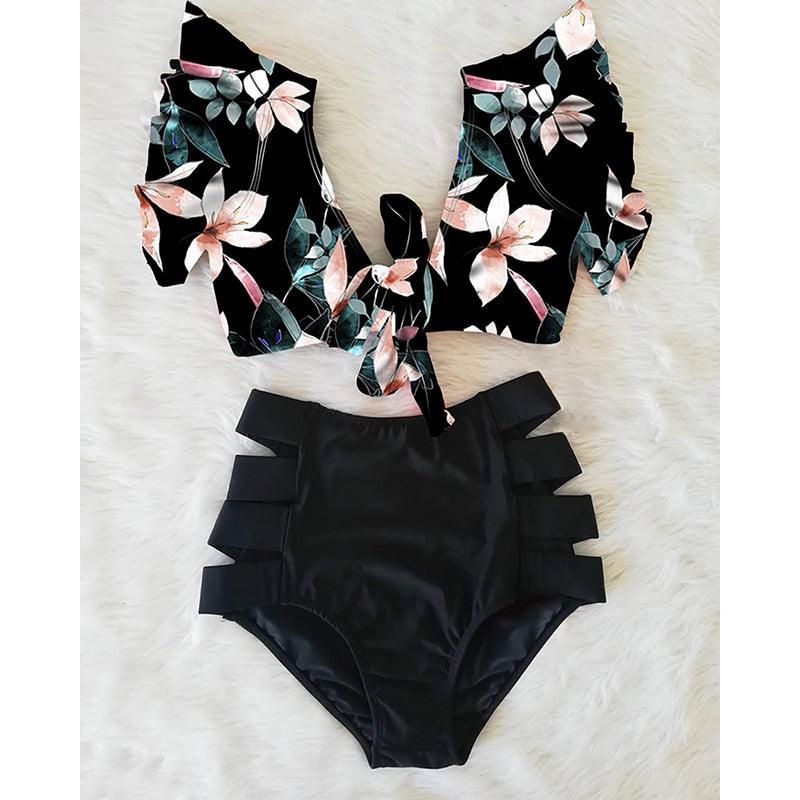 Biquíni Feminino Flower Hot Pants Detalhe Lateral Moda Praia Verão