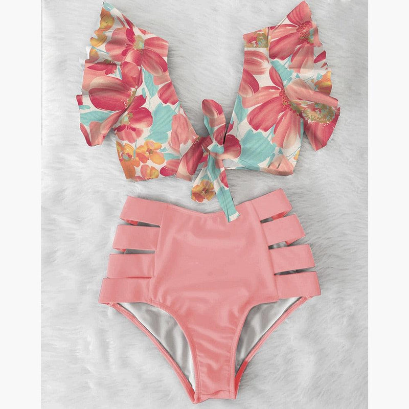 Biquíni Feminino Flower Hot Pants Detalhe Lateral Moda Praia Verão