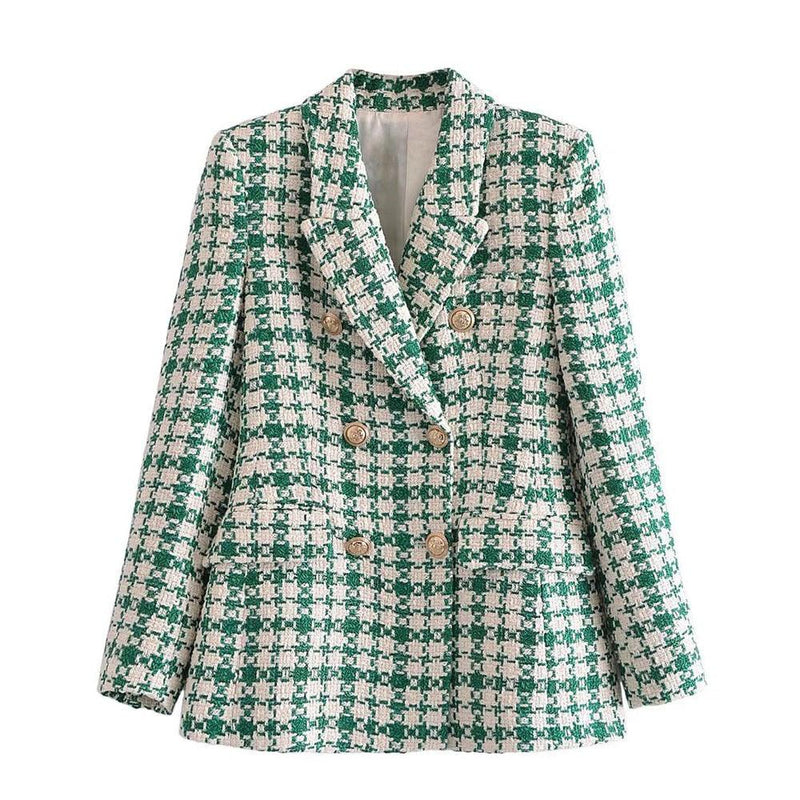 Blazer Feminino Fabiola - Texturizado Verde Botão Dourado