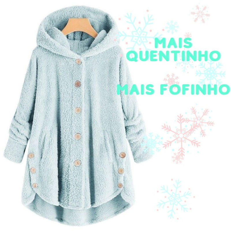 Casaco Feminino Teddy - Com Capuz e Botão