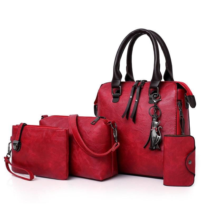 Kit Bolsas Feminina Casual Clássica Couro Ecológico Grande Espaçosa Moda Causal