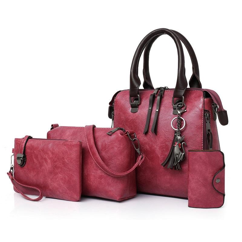 Kit Bolsas Feminina Casual Clássica Couro Ecológico Grande Espaçosa Moda Causal