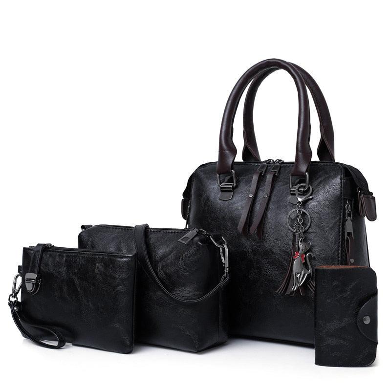 Kit Bolsas Feminina Casual Clássica Couro Ecológico Grande Espaçosa Moda Causal