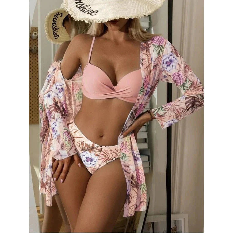 Kit Moda Praia Floral Biquini + Saída Praia Verão