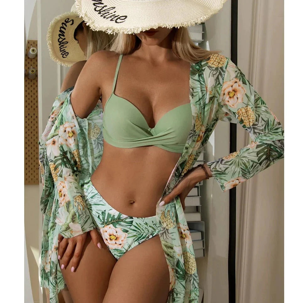 Kit Moda Praia Floral Biquini + Saída Praia Verão