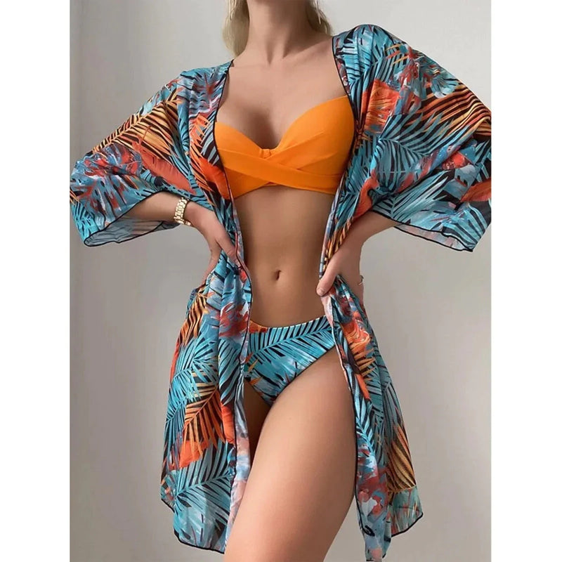 Kit Moda Praia Floral Biquini + Saída Praia Verão