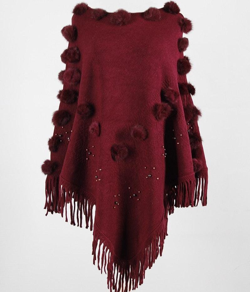 Poncho Feminino Zaya Tricô Pompom Franja - O toque de charme que seu look precisa!