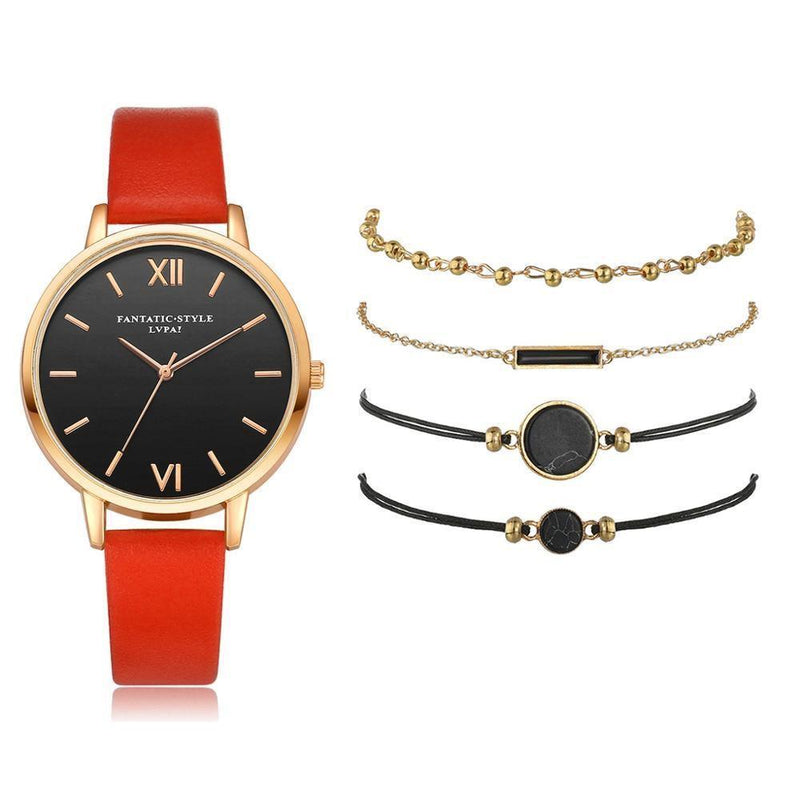 Relógio Feminino Fantastic Style + 4 Braceletes Grátis Movimento Quartz