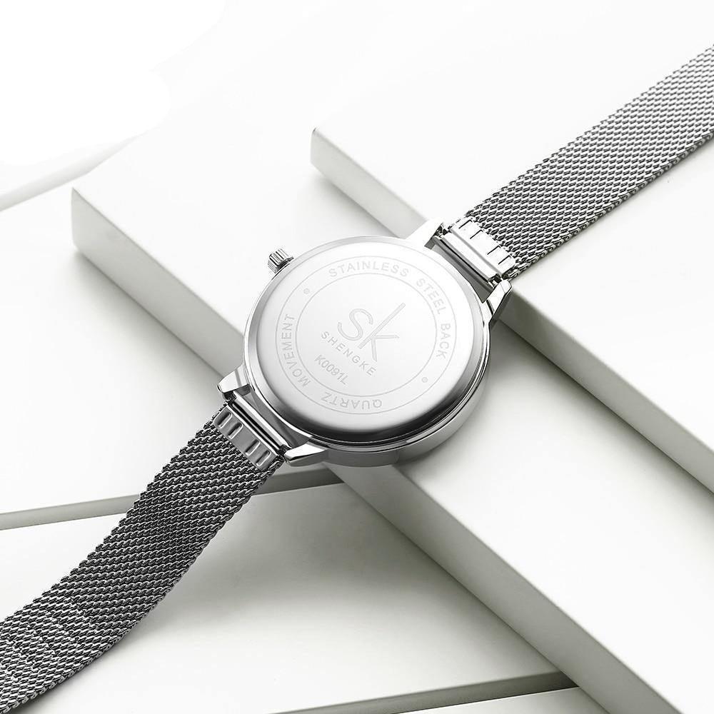 Relógio Feminino Shengke À Prova D'água Pulseira em Aço Inoxidável