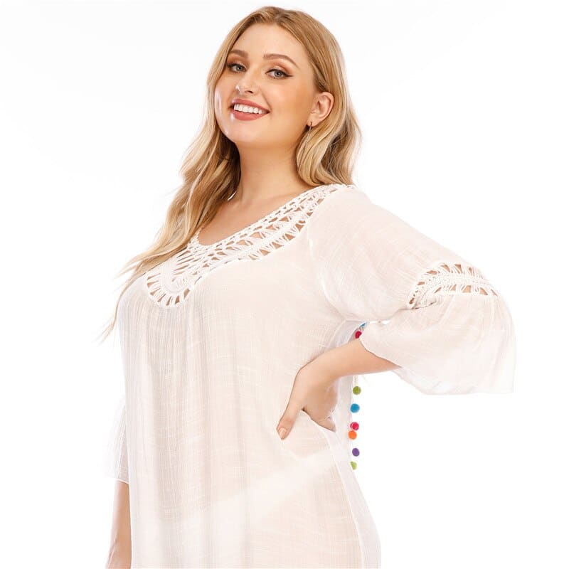 Saída de Praia Feminina Plus Size Longa Branca