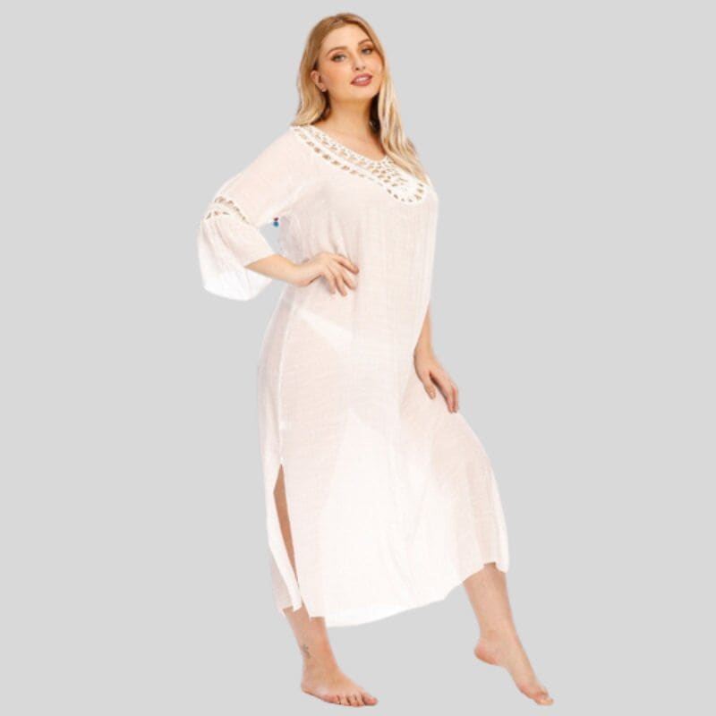 Saída de Praia Feminina Plus Size Longa Branca