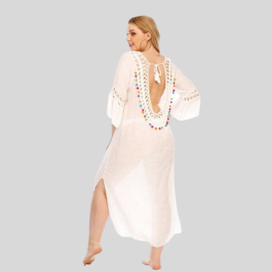 Saída de Praia Feminina Plus Size Longa Branca