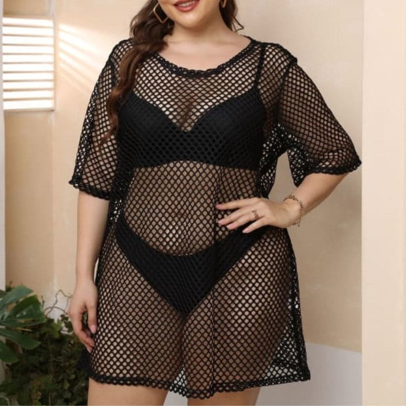 Saída de Praia Feminina Plus Size Preta