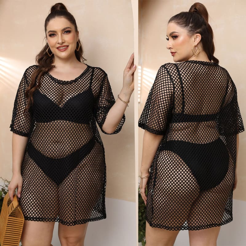 Saída de Praia Feminina Plus Size Preta