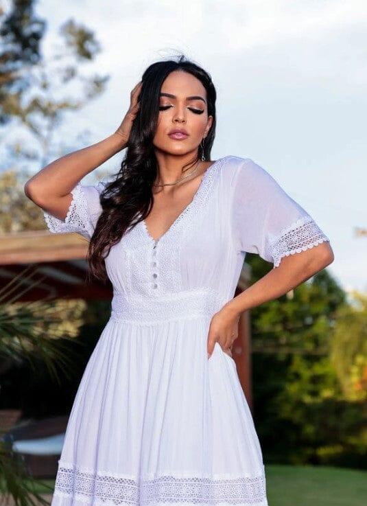 Vestido Feminino Myle Manga Curta Modelo Longo Verão