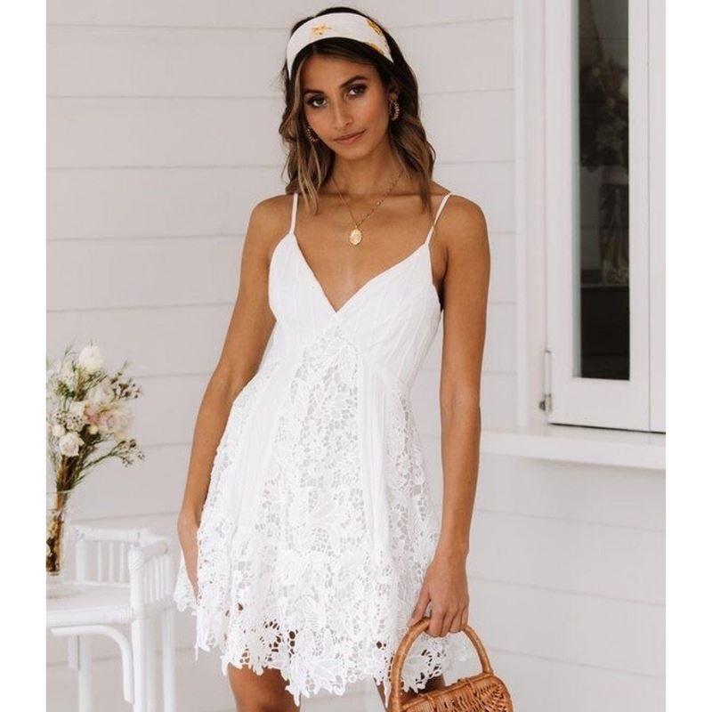 Vestido Feminino Sara Alcinha Renda Branco Curto