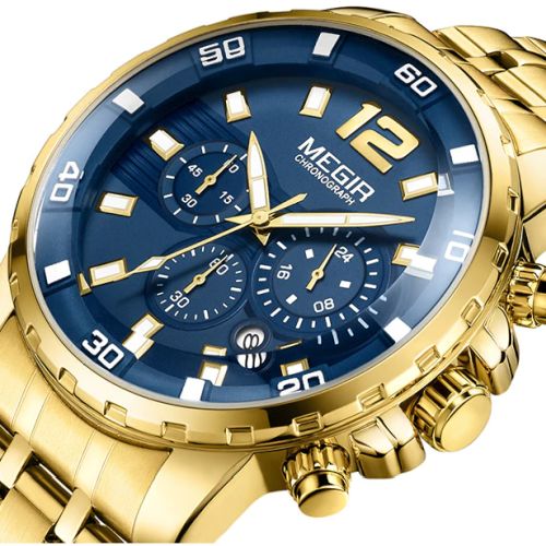 Reloj de acero inoxidable dorado Megir 